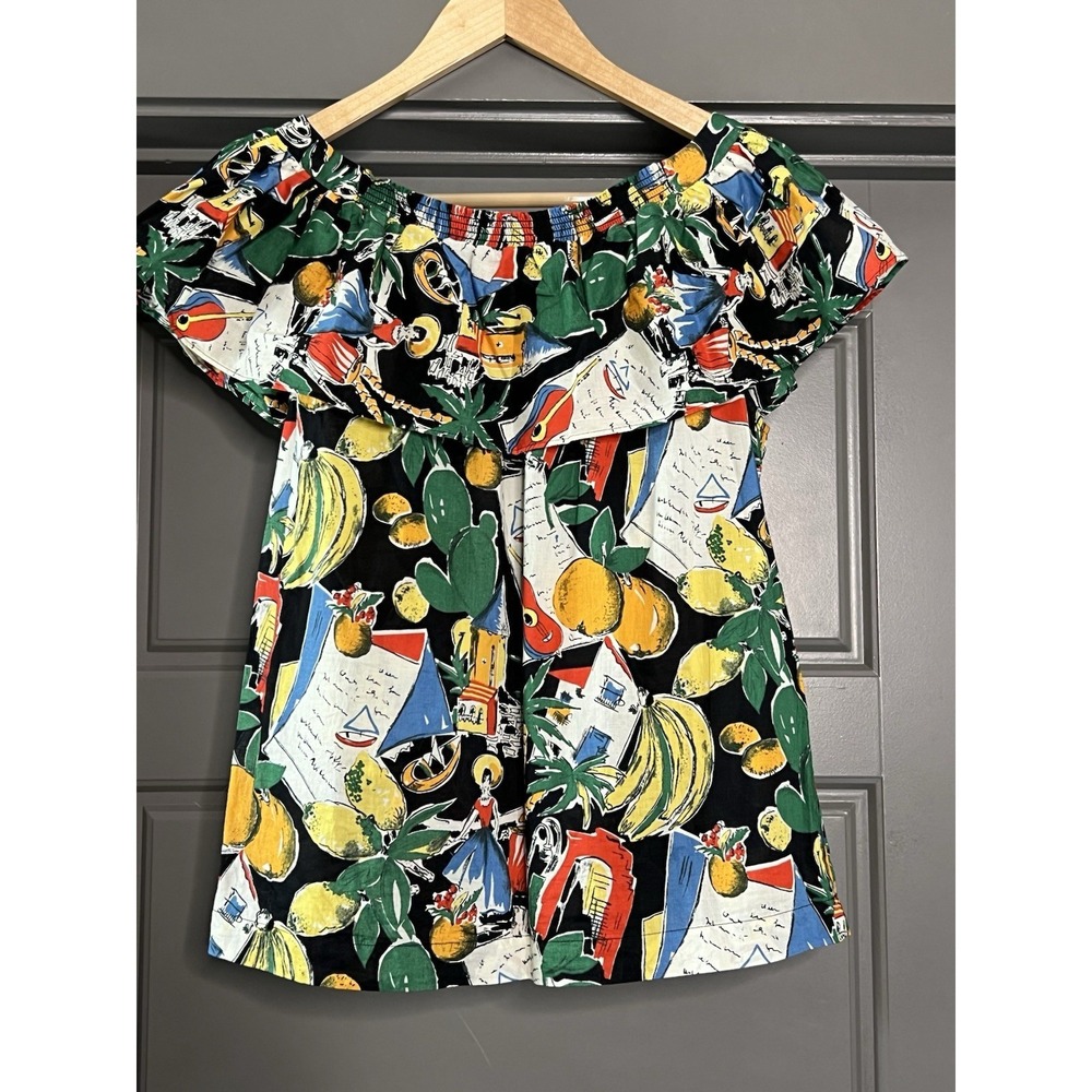 J. Crew Postcard Top Size 4 Colorful Tropical Ruffle Blouse Vacation Boho G5681 - Picture 2 of 12